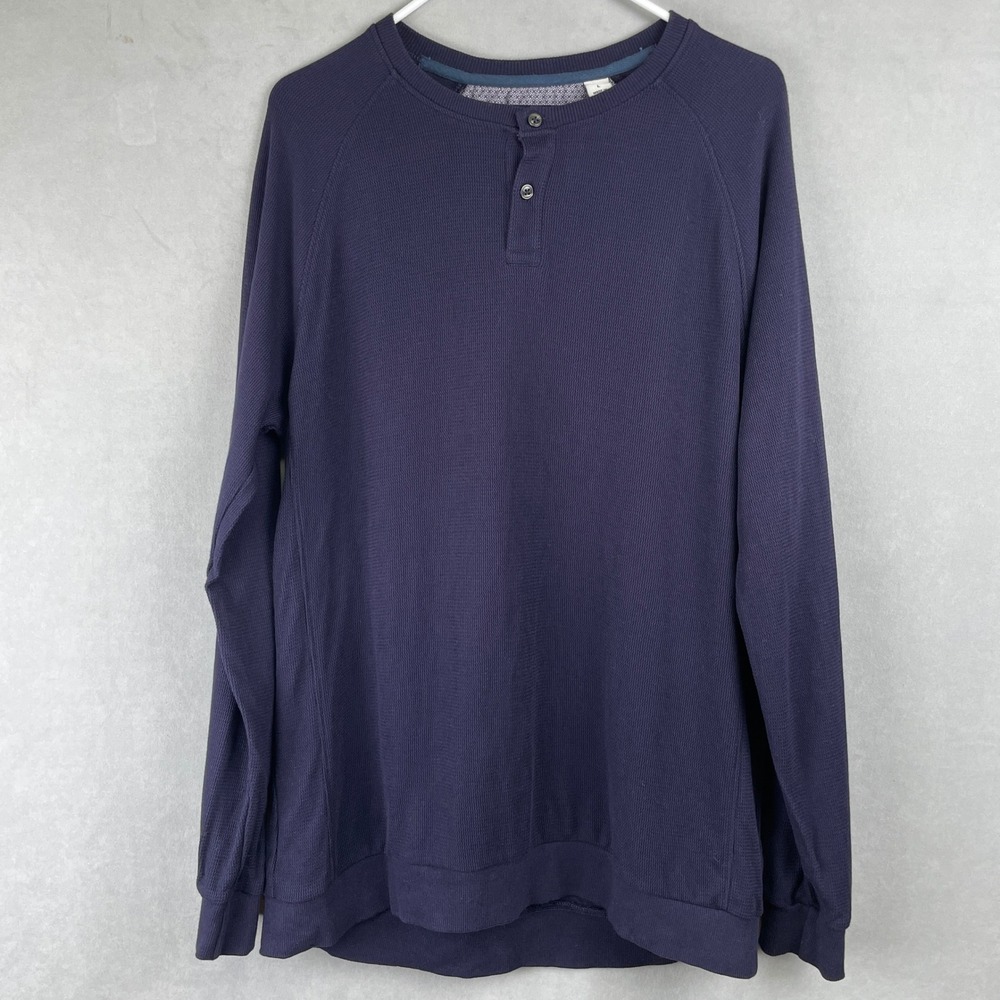 English Laundry Mens Long Sleeve Henley Shirt Navy Blue Waffle Knit Chic Size L